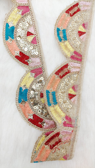9 Yards Multicoloured Embroidered Trim, Decorative Trim, Indian Sari Border Sequin Trimming